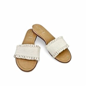 Joie Eidel Ruffled Fabric Slide Sandals Flats Cream Beige Women's Size 8
